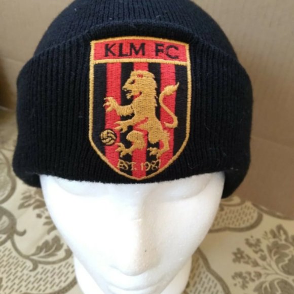 KLM FC BEANIE,Toque Black Cap Fold over - Picture 2 of 3